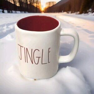 Rae Dunn Jingle Christmas Mug Cup White Red Magenta Farmhouse style coffee